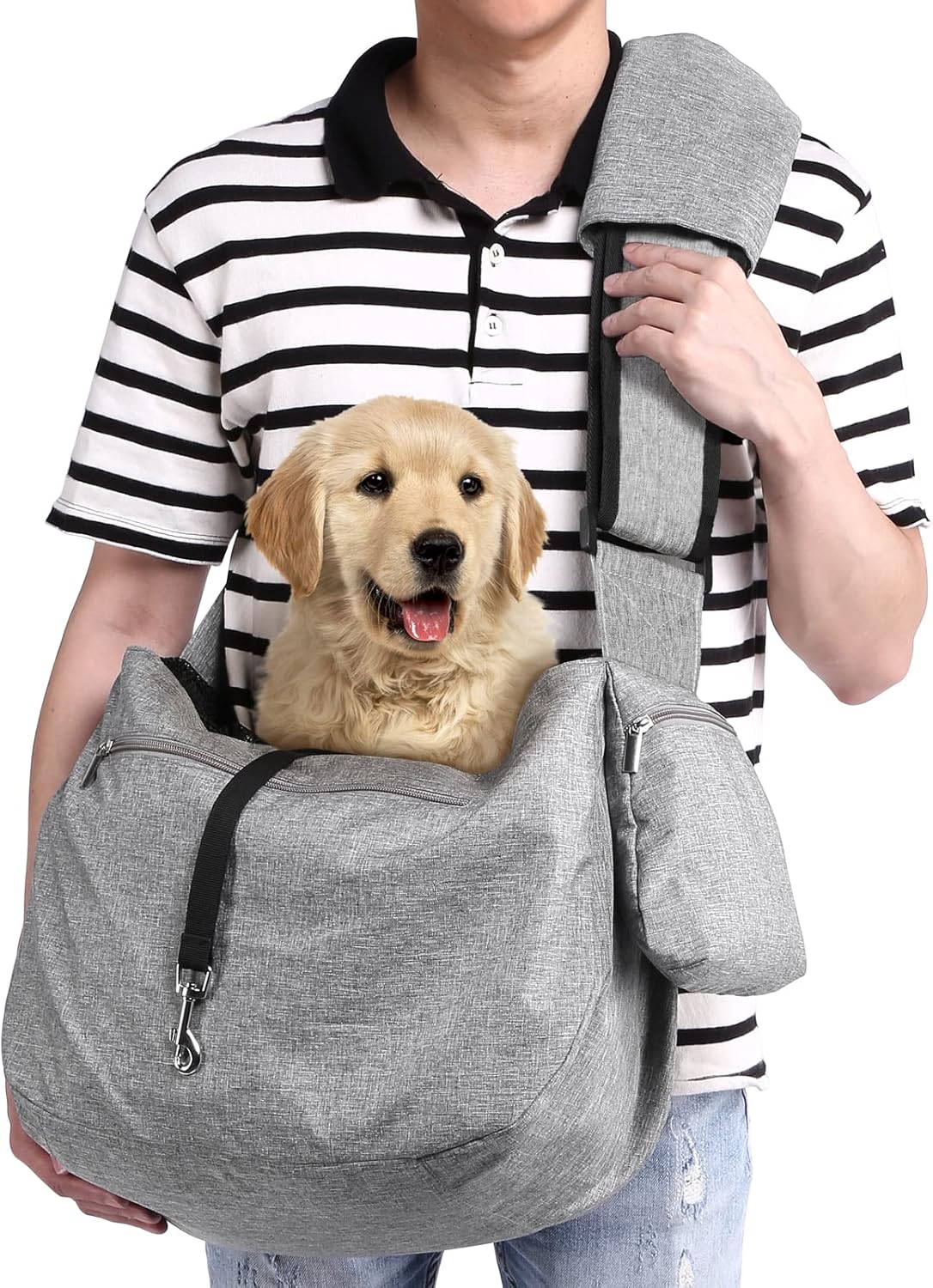 Ownpets Pet Dog Sling Carrier Bag Adjustable Padded Strap Dog Hand Free Safe Mesh Pet Carrier for Small Medium Dog Cat, Fit 10lbs up to 20 Pounds - PuriLite