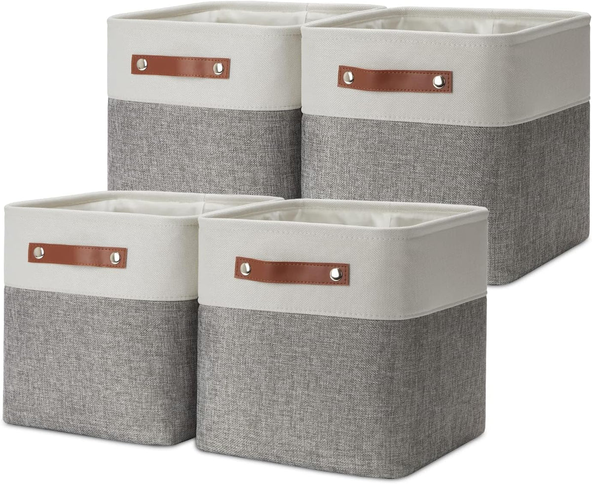 DULLEMELO Storage Baskets for Shelves, Fabric Collapsible Rectangular Storage Bins for Shelves, Closets, Nursery, Home, Office, Empty Gift Baskets (White&Teal) - PuriLite