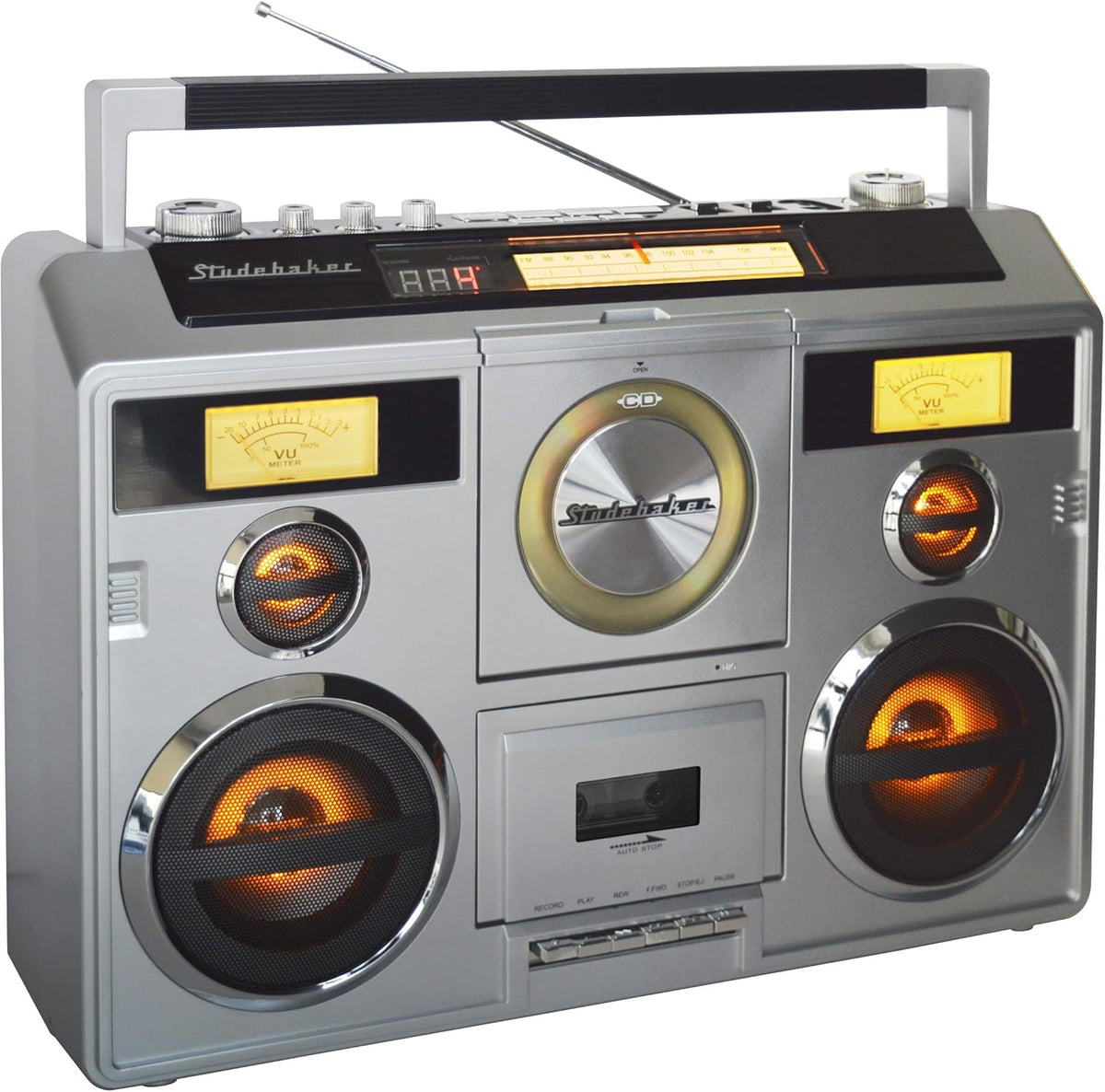 Sound Station Portable Stereo with Bluetooth/CD/AM-FM Radio/Cassette Recorder (Silver) - PuriLite