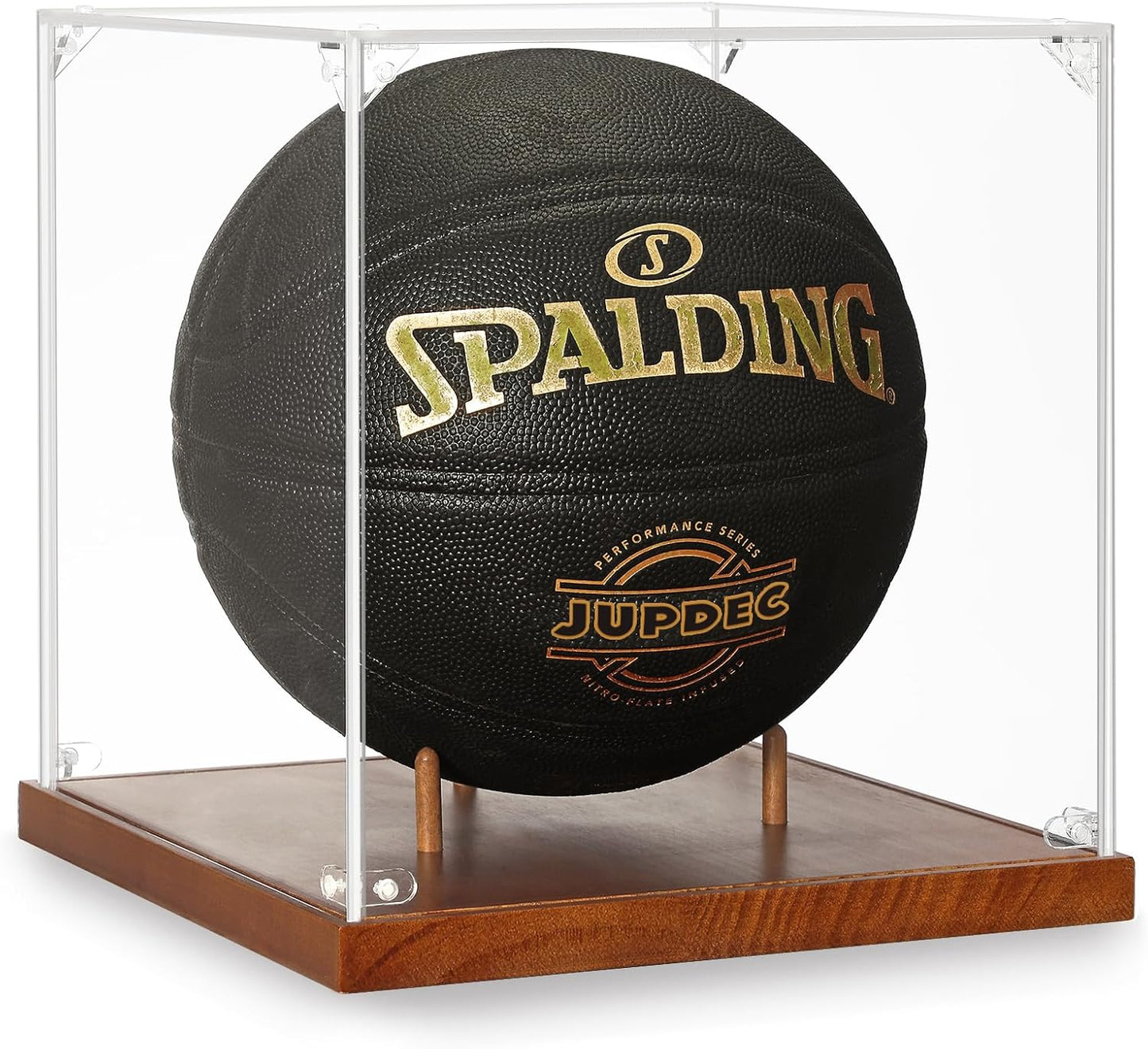 JupDec Baseball Display Case, Clear Cube Baseball Holder with Wooden Base, Autograph Baseball Stand Box for Single Ball, Acacia Wood, Brown, 1 Pack - PuriLite