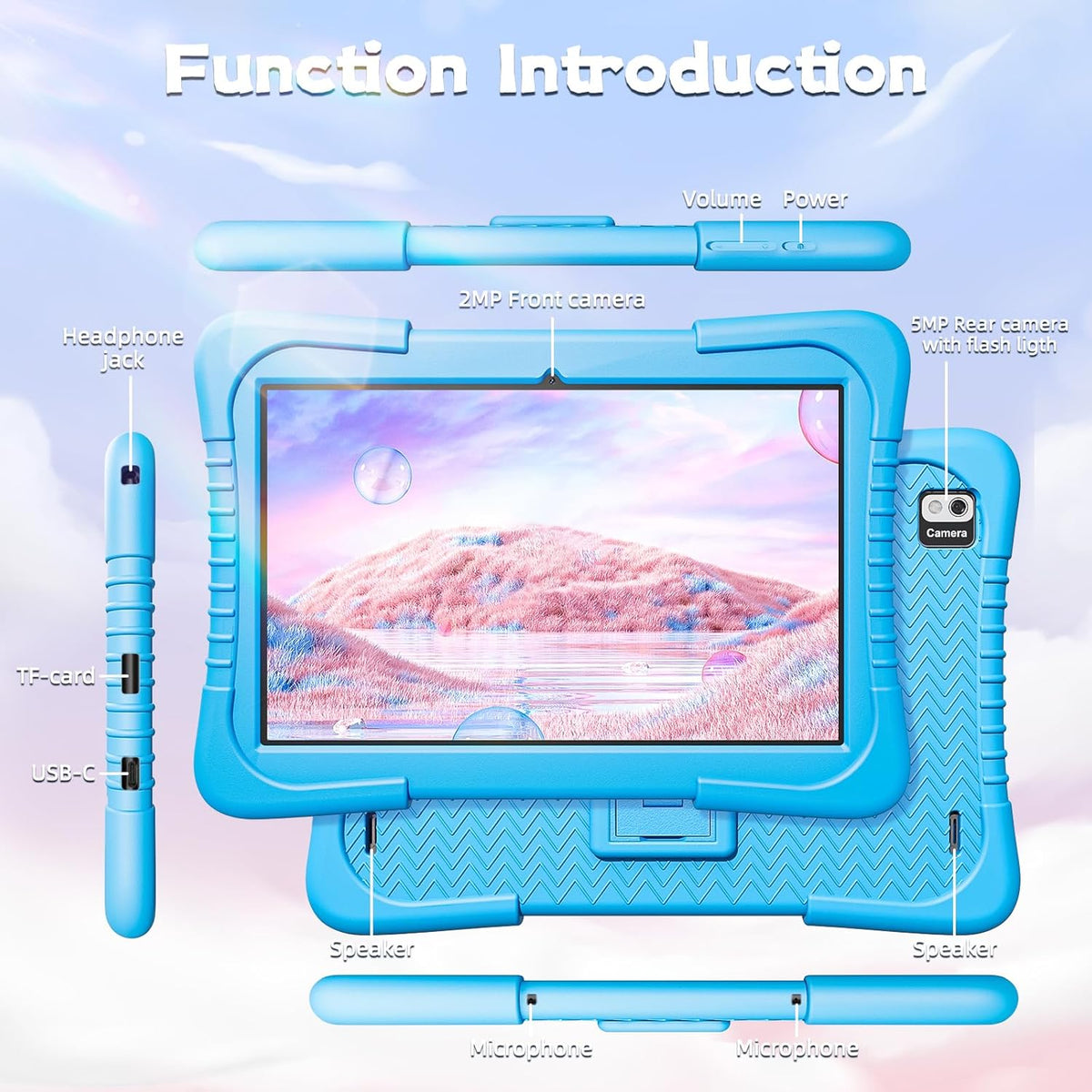 SGIN 10 Inch Tablet, 4GB RAM 128GB ROM, Android 13 Tablet, Octa-Core 2.0Ghz Processor, 1280 * 800 IPS, 2MP+8MP Camera, 6000mAh, GPS, WiFi, Bluetooth (Blue) - PuriLite