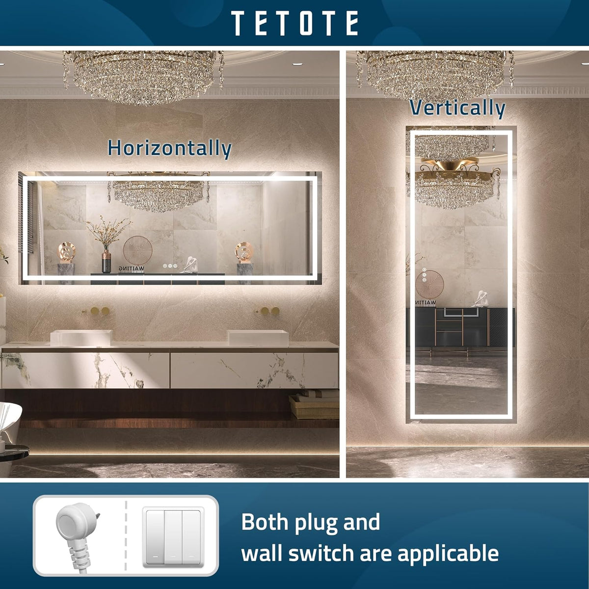 TETOTE 28 Inch Round LED Bathroom Vanity Mirror, Anti-Fog Dimmable Lights IP54 Waterproof Circle Makeup Wall Mounted Mirror - PuriLite