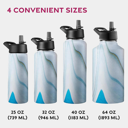 FineDine Water Bottle - Stainless Steel Insulated Water Bottle with Straw Lid, Flip Lid & Wide-Mouth Cap - Keeps Hot and Cold - 25 Oz / 739ml - Pure Pearly White - PuriLite