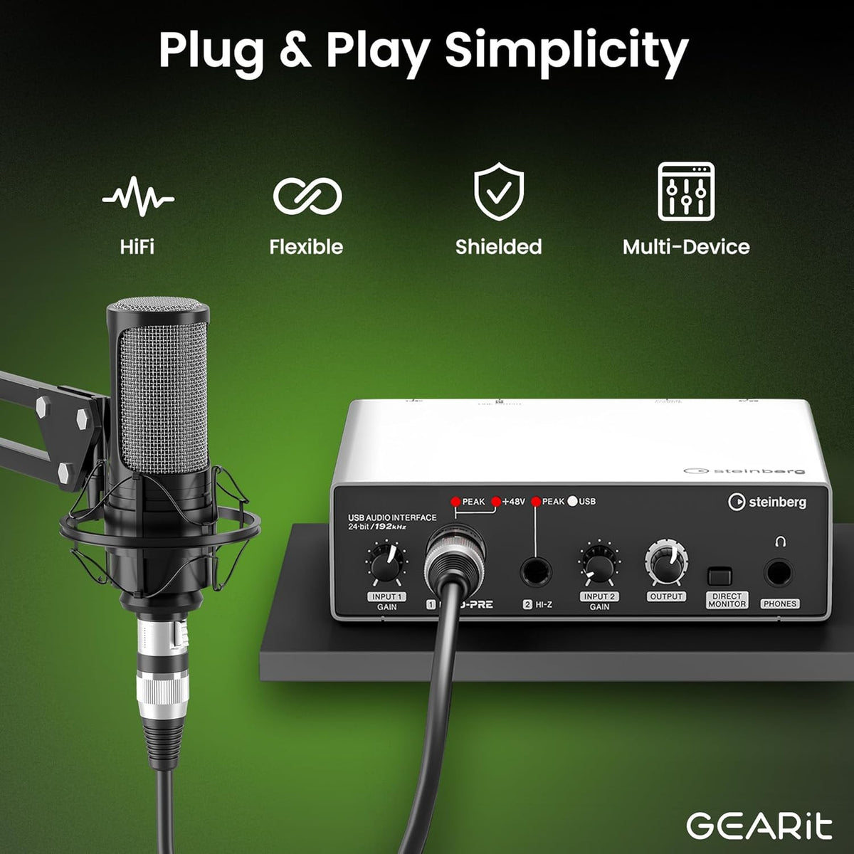 GEARit XLR Male to Female Microphone Cable (10 Feet, 6-Pack) 3-Pin Balanced Shielded Mixer, Recording Studio, Podcast - Black - PuriLite