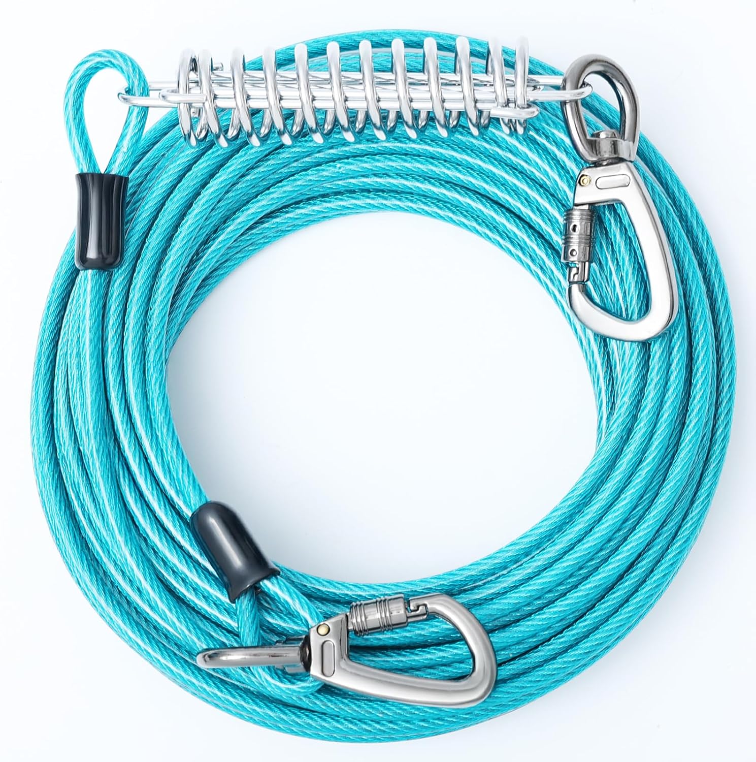 VST Dog Tie Out Cable 50FT-600LBS Break Strength,Heavy Duty Dog Leads for Yard with Shock Absorbing Spring & Lockable Hook,Outside Long Leash Cable,Chew Proof Dog Line for Small Medium Large Dogs - PuriLite