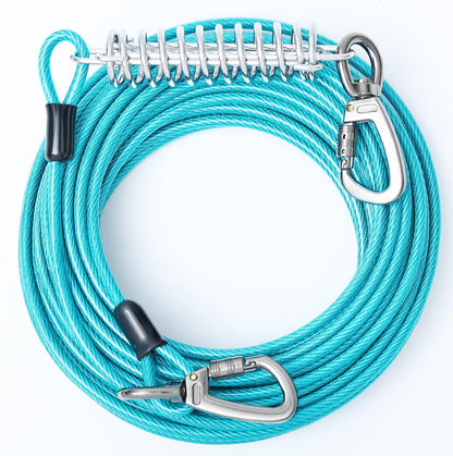 VST Dog Tie Out Cable 50FT-600LBS Break Strength,Heavy Duty Dog Leads for Yard with Shock Absorbing Spring & Lockable Hook,Outside Long Leash Cable,Chew Proof Dog Line for Small Medium Large Dogs - PuriLite