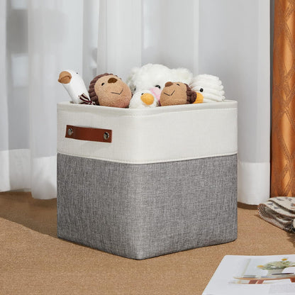 DULLEMELO Storage Baskets for Shelves, Fabric Collapsible Rectangular Storage Bins for Shelves, Closets, Nursery, Home, Office, Empty Gift Baskets (White&Teal) - PuriLite