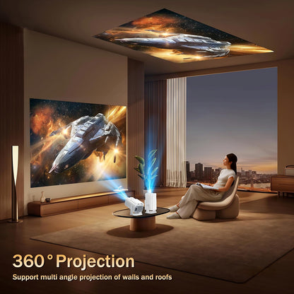 [Built-in App] Mini Projector 1080P Full HD, 4K Projector with 180° Rotation, Portable Projector WiFi 6&Bluetooth 5.2 Support, Featuring Auto Keystone Correction, HDMI/USB Connectivity White - PuriLite