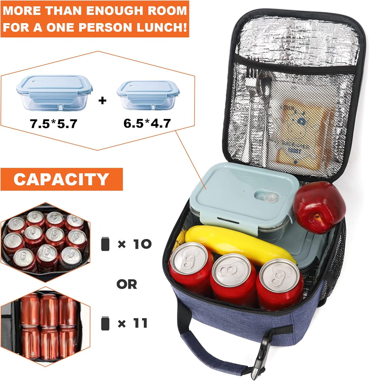 Lunch Box for Men Women Adults Small Lunch Bag for Office Work Picnic - Reusable Portable Lunchbox, Black - PuriLite
