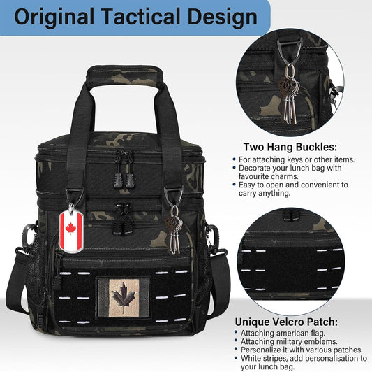 Lunch Box Cooler Bag - Insulated Tactical Lunchbox for Men - XLarge Lunch Pail Lunch Kit for Adults Work Outdoor Shifts Trips Black Camo 25L - PuriLite