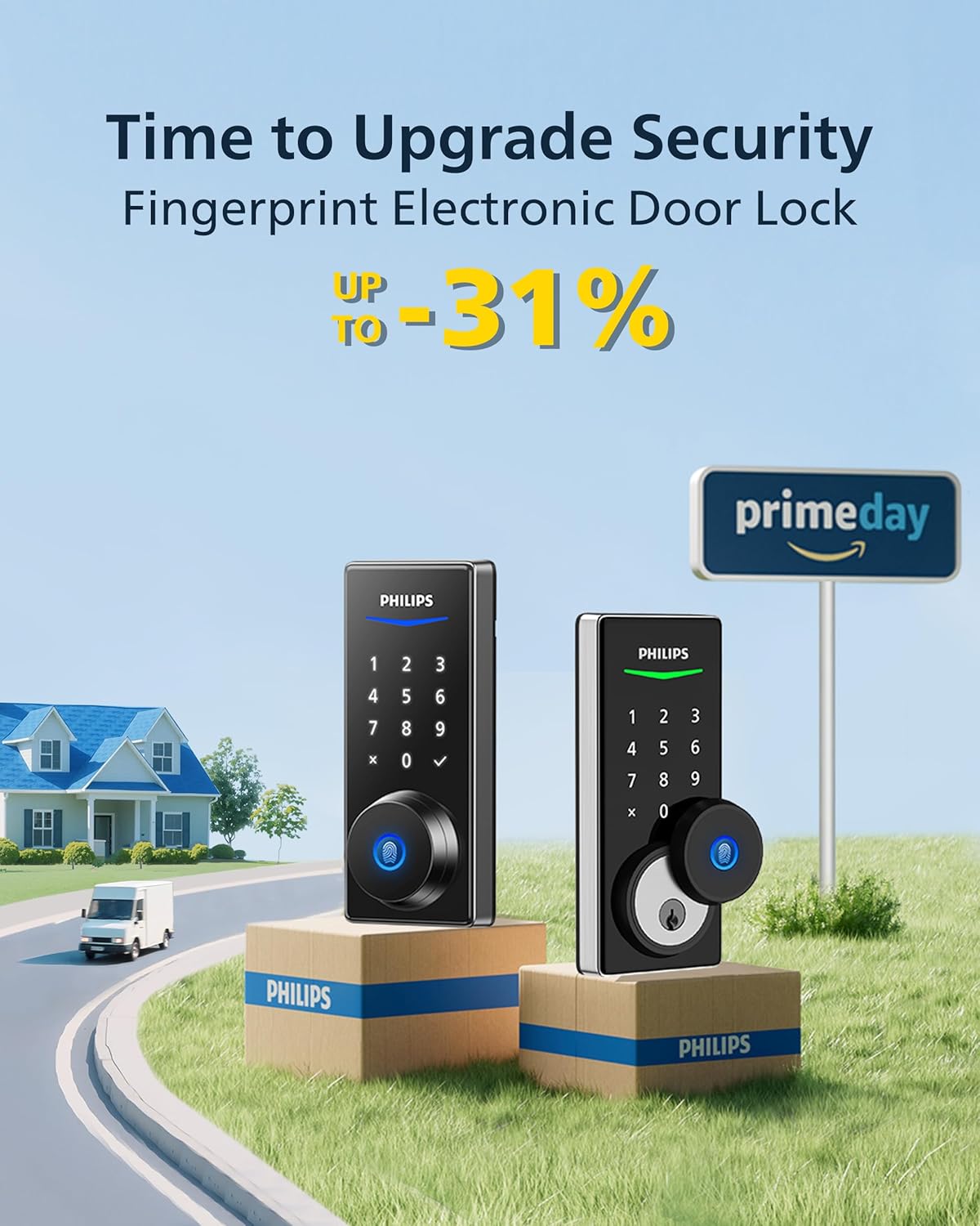 Philips Fingerprint Keyless Entry Door Lock, Electronic Door Lock with Touchscreen, Long-Lasting Battery, Auto Locking, One-Time Code, Keypad Deadbolt, One-Touch Locking, Matte Black - PuriLite