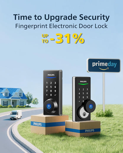 Philips Fingerprint Keyless Entry Door Lock, Electronic Door Lock with Touchscreen, Long-Lasting Battery, Auto Locking, One-Time Code, Keypad Deadbolt, One-Touch Locking, Matte Black - PuriLite