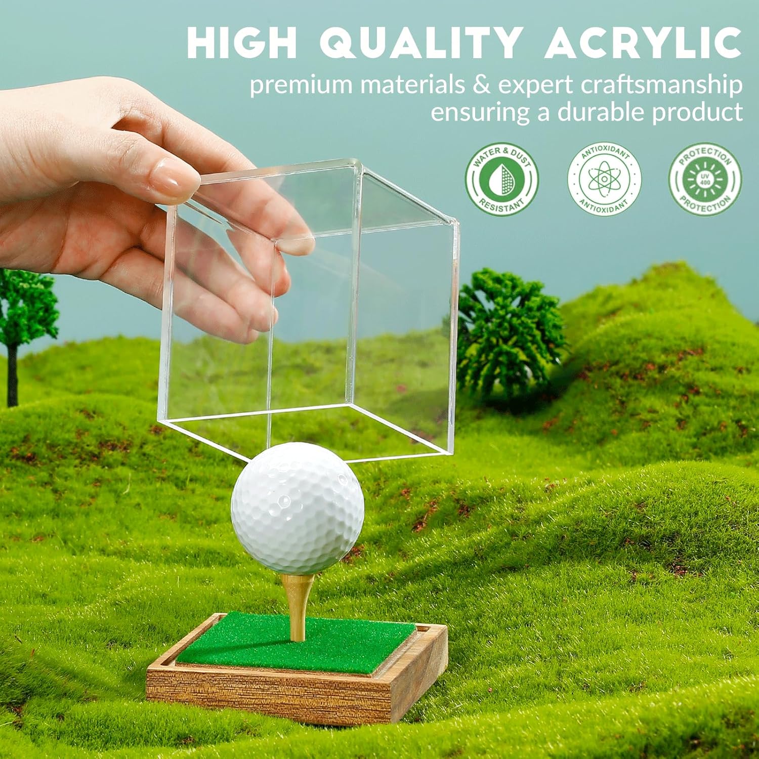 JupDec Baseball Display Case, Clear Cube Baseball Holder with Wooden Base, Autograph Baseball Stand Box for Single Ball, Acacia Wood, Brown, 1 Pack - PuriLite