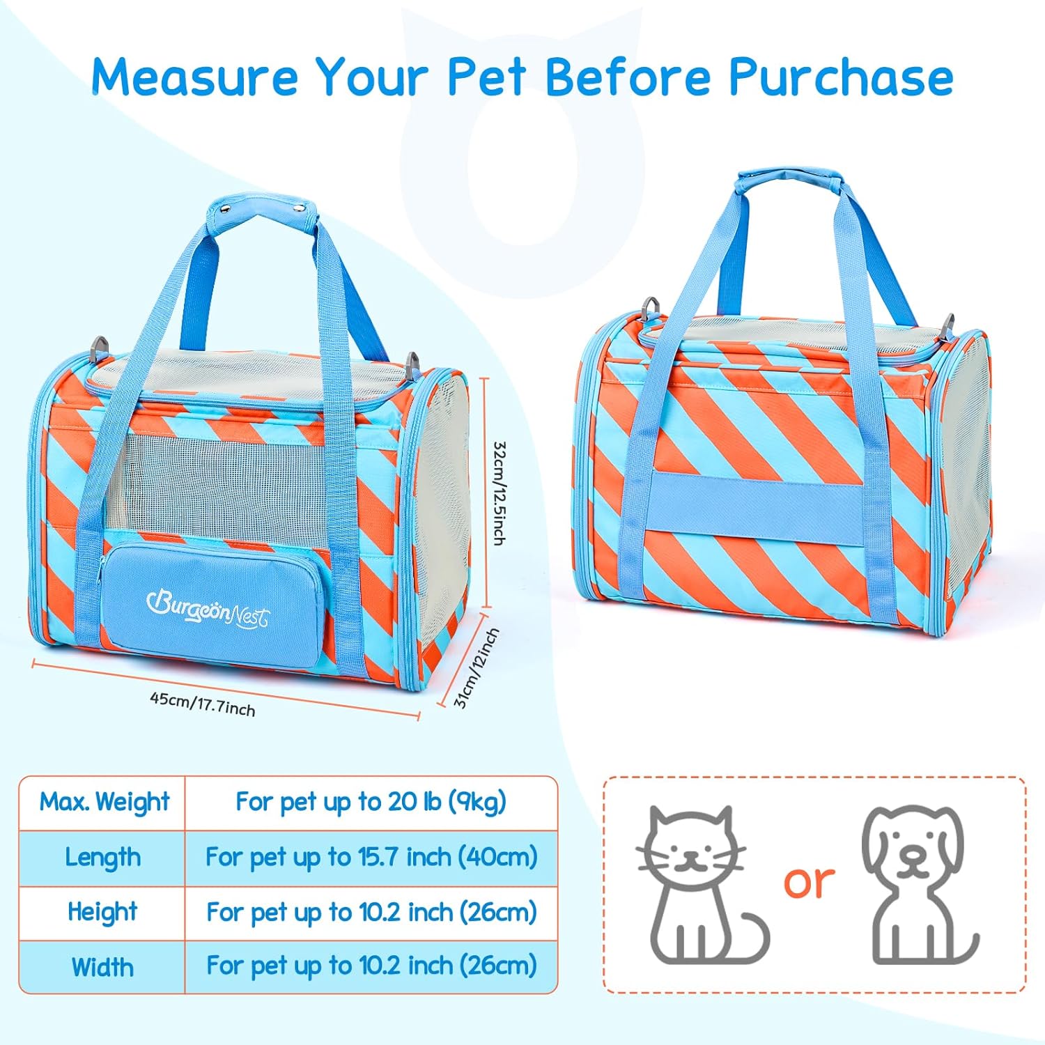 BurgeonNest Cat Carriers for Medium Cats Under 25 lbs, Pet Carrier for Cats with Unique Side Bag,Top Load Small Pet Carrier Soft-Sided Escape Proof with 4 Ventilated Windows - PuriLite