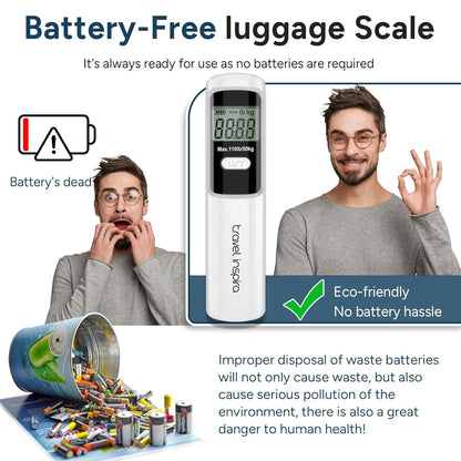 travel inspira Luggage Scale Battery-Free, Portable Handheld Digital Suitcase Scale for Travelling, 110lbs/50kg - PuriLite