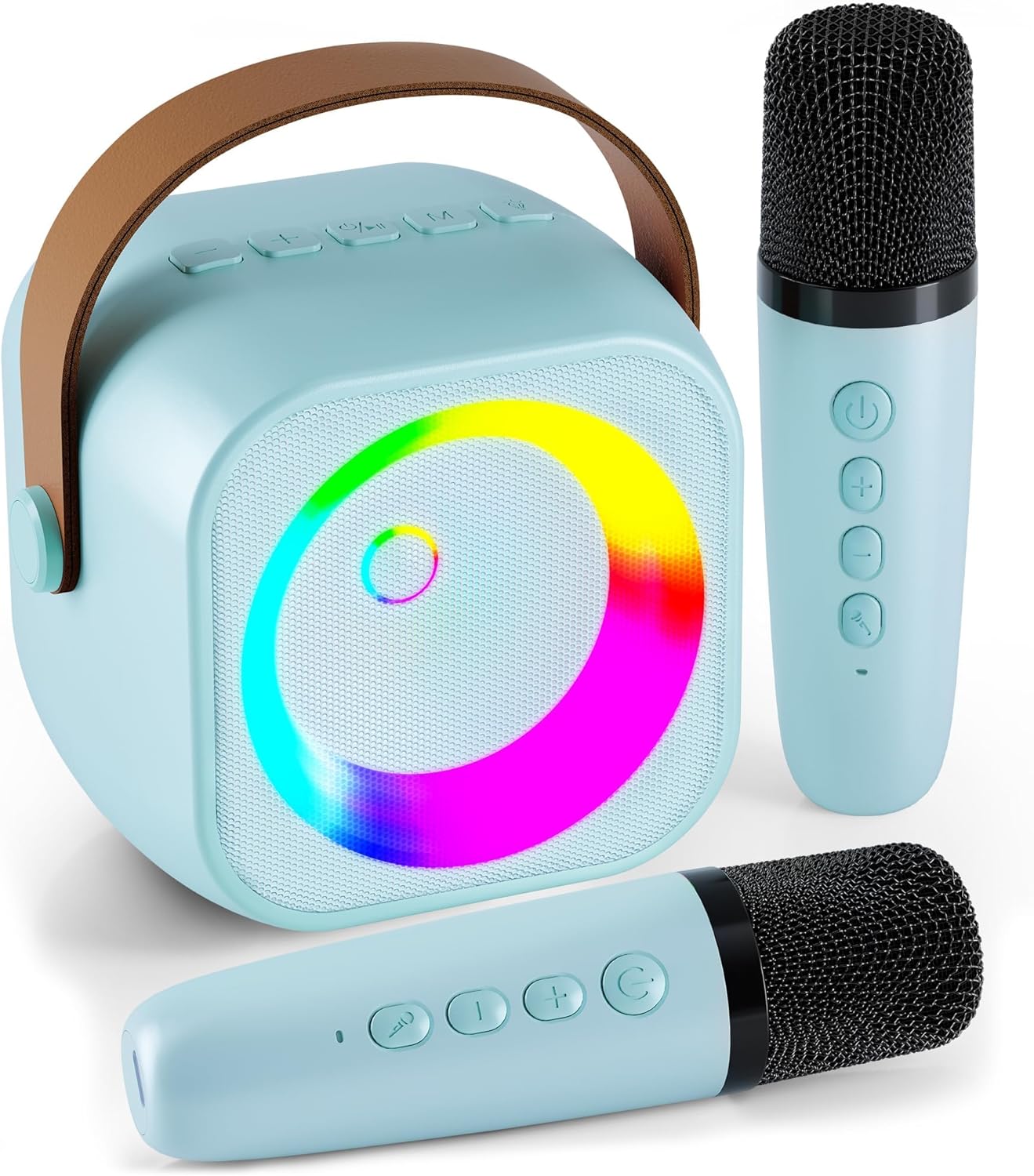 Karaoke Machine, Portable Bluetooth Karaoke Speaker with 2 Wireless Microphones and Party Lights for Kids and Adults, Birthday Gifts for Girls Boys Family Home Party (Beige2) - PuriLite