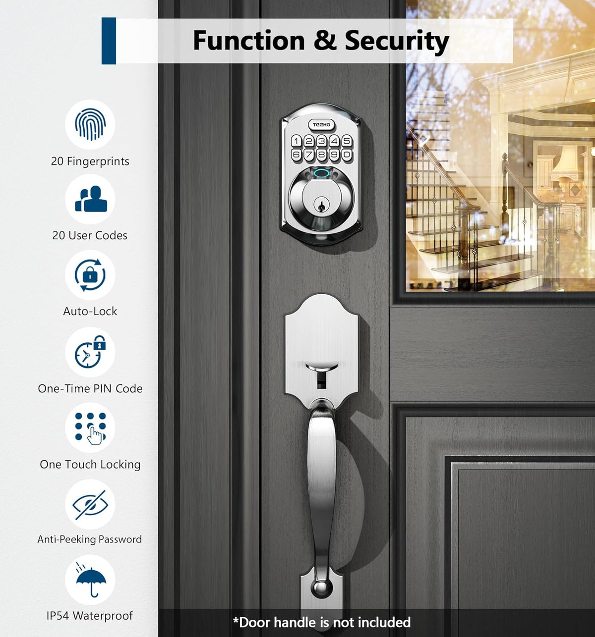 TEEHO TE002 Fingerprint Door Lock, Smart Keyless Entry Electronic Keypad Deadbolt for Front Door - Auto Lock - Easy Installation - Matte Black - PuriLite