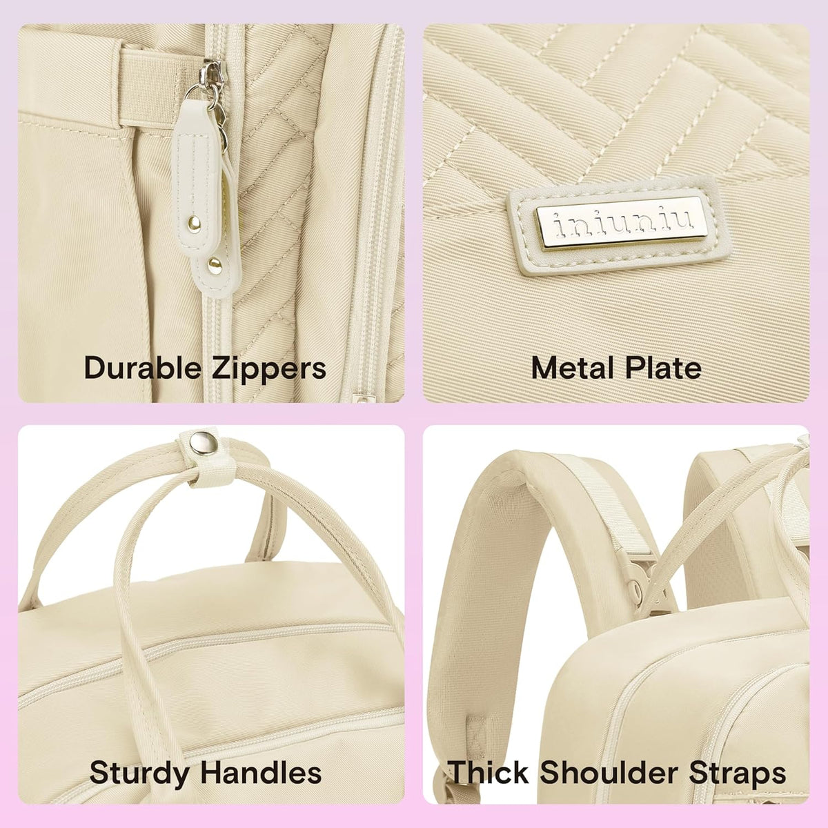 Diaper Bag Backpack, iniuniu Large Baby Bags with Diaper Pouch, Washable Changing Pad, Pacifier Case and Stroller Straps - PuriLite