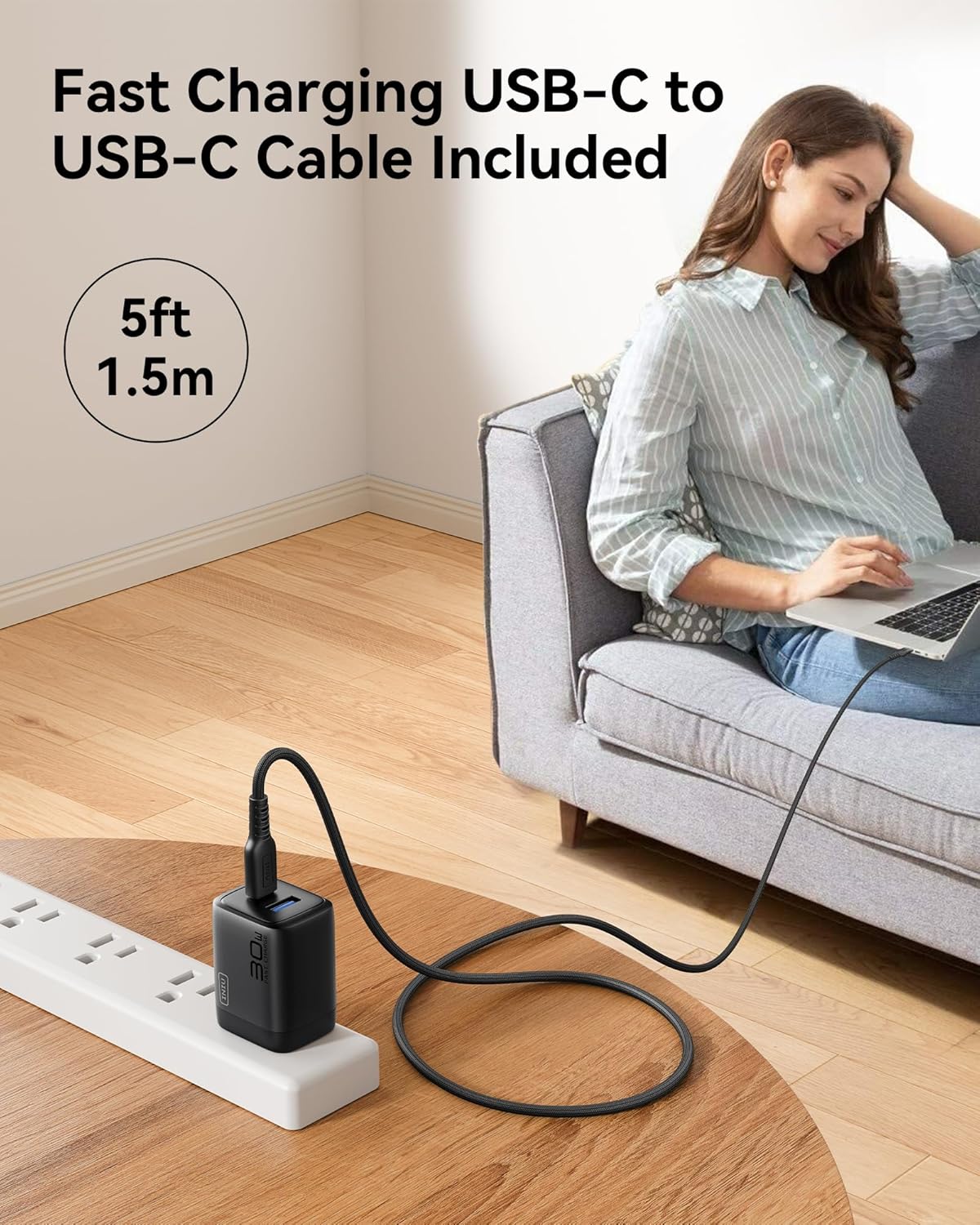 INIU USB C Charger, 2-Pack 30W PD QC 3.0 Dual Port Fast Charging Type C Charger Block with 5ft USB-C Cable, Compact USB C Wall Charger with Foldable Plug for iPhone 16 15 Pro Max Samsung S23, Yellow - PuriLite