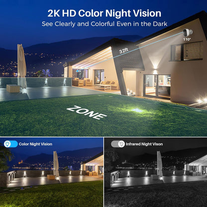 MaxiViz Wireless Camera Outdoor, Battery Powered Security Camera with 2K Color Night Vision, Outside Cameras with AI Motion Detection, 2-Way Talk, IP66 Weatherproof, SD/Cloud Storage, 2 Packs - PuriLite