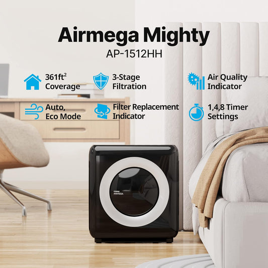 Coway Airmega AP-1512HH True HEPA Air Purifier with Air Quality Monitoring, Auto Mode, Timer, Filter Indicator, Eco Mode - PuriLite