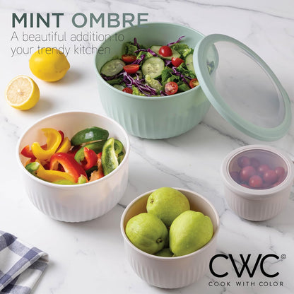 COOK WITH COLOR Prep Bowls with Lids- 8 Piece Nesting Plastic Small Mixing Bowl Set with Lids (Teal Ombre) - PuriLite