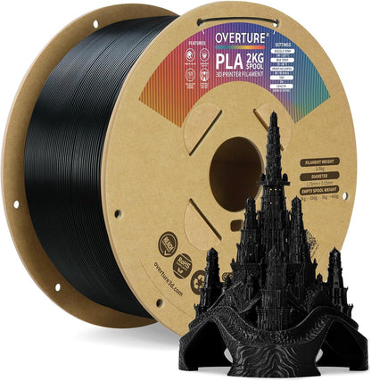 OVERTURE PLA Filament 1.75mm PLA 3D Printer Filament, 1kg Cardboard Spool (2.2lbs), Dimensional Accuracy +/- 0.02mm, Fit Most FDM Printer (Black 1-Pack) - PuriLite