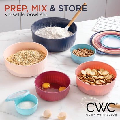 COOK WITH COLOR Prep Bowls with Lids- 8 Piece Nesting Plastic Small Mixing Bowl Set with Lids (Teal Ombre) - PuriLite