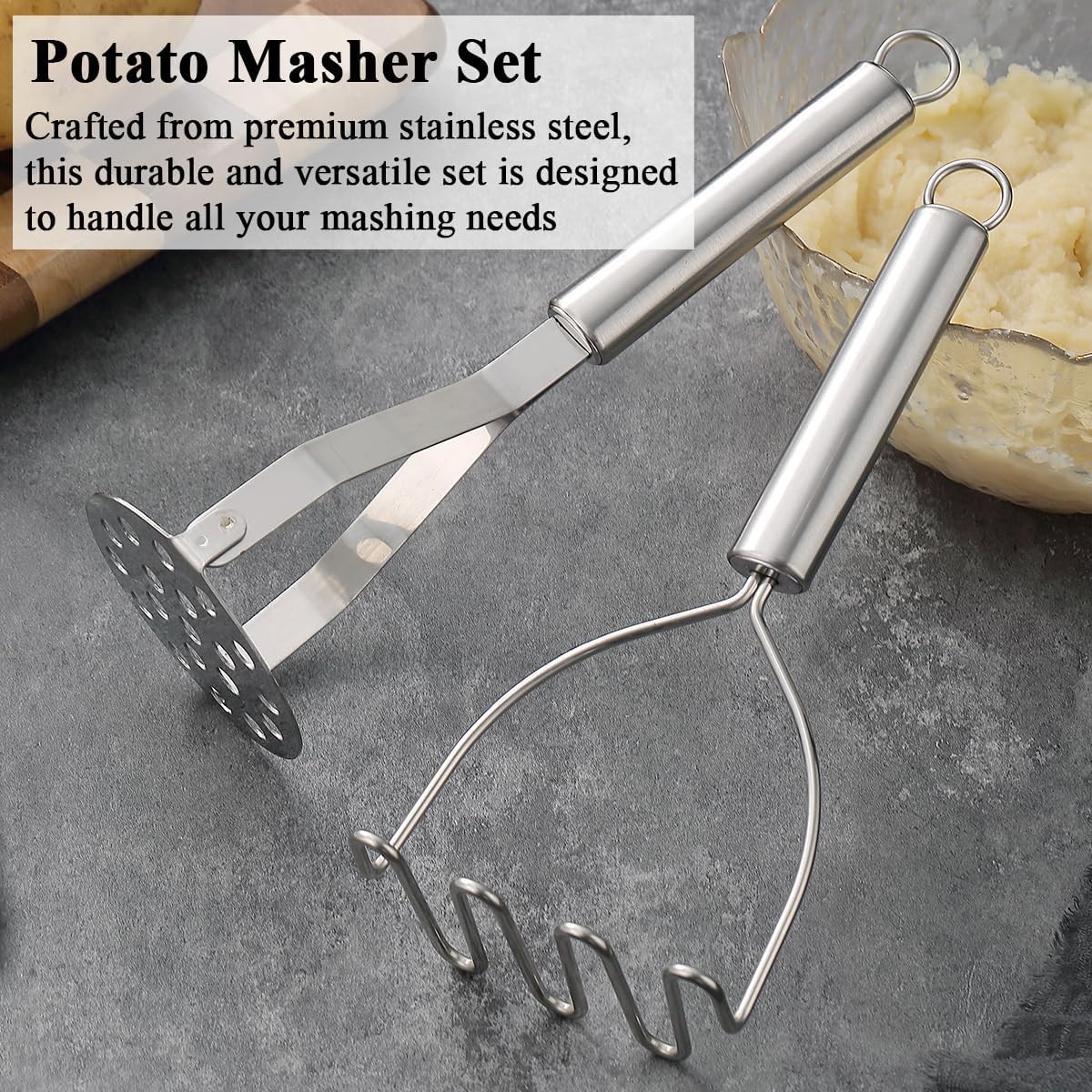 Purilite Select Dual-Head Stainless Steel Potato Masher Set - PuriLite