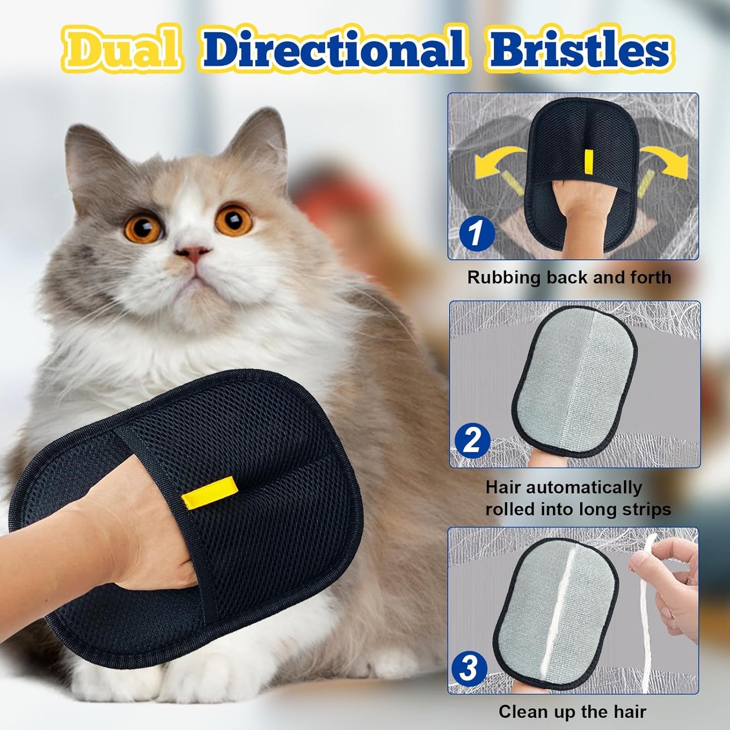 2 Pack Pet Hair Removal Gloves,Double Sided Cat Grooming Glove,Static Removal Gloves for Dogs & Cats,Reusable Deshedding Pet Glove for Furniture,Bed,Carpet,Clothes,Sofa - PuriLite