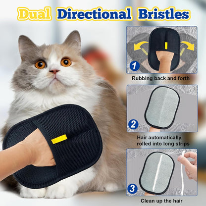 2 Pack Pet Hair Removal Gloves,Double Sided Cat Grooming Glove,Static Removal Gloves for Dogs & Cats,Reusable Deshedding Pet Glove for Furniture,Bed,Carpet,Clothes,Sofa - PuriLite