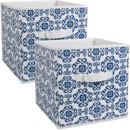 DII Foldable Fabric Storage Containers for Nurseries, Offices, Closets, Home Decor, Cube Organizers & Everyday Storage Needs, (Large - 11 x 11 x 11) Scroll Nautical Blue - Set of 2 - PuriLite