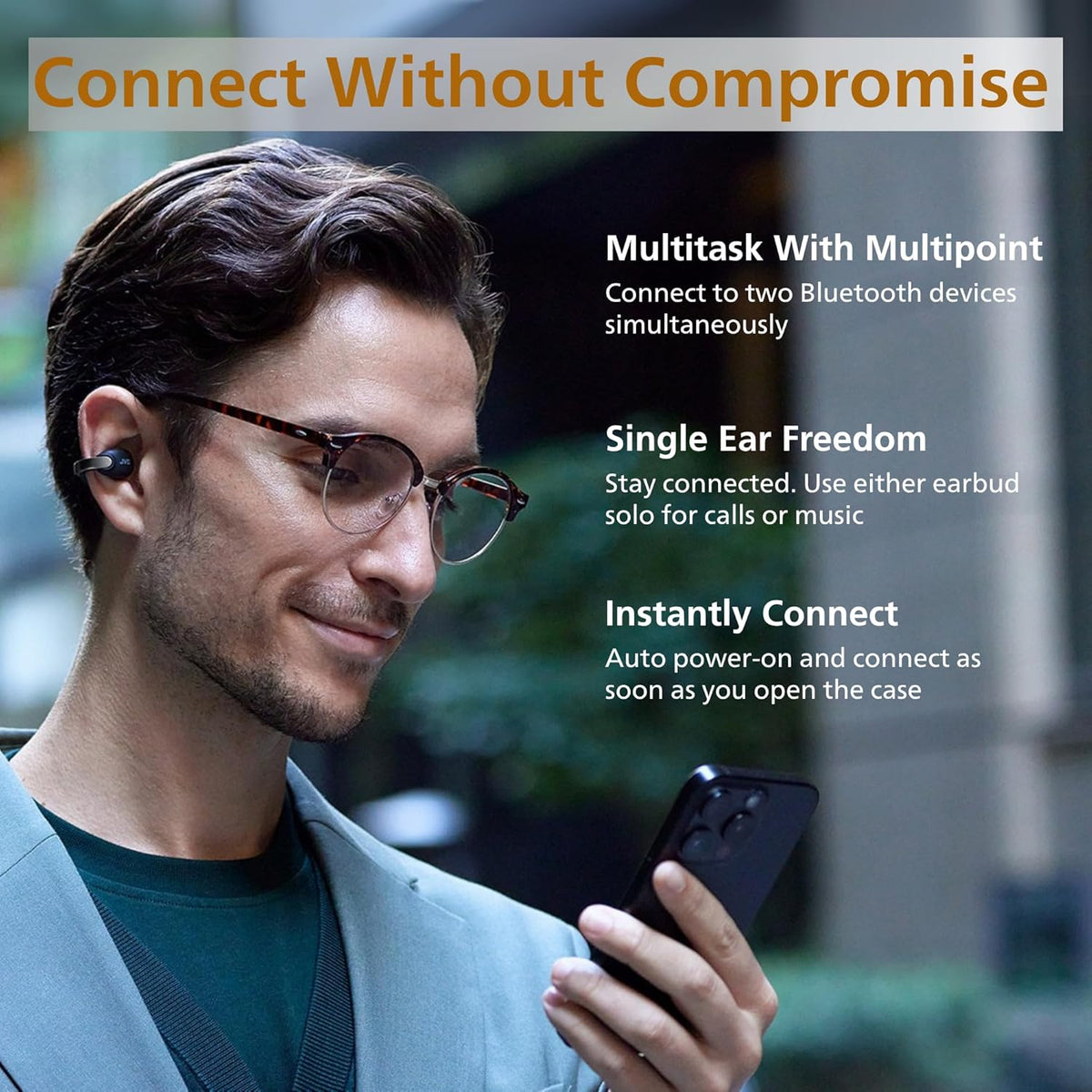 JVC nearphones Open Ear-Cuffs Wireless Headphones with Clasp Mechanism, Multipoint, Single Ear use, BT 5.3, Long Battery Life (up to 24 Hours) - HA-NP1T-A Teal Blue - PuriLite