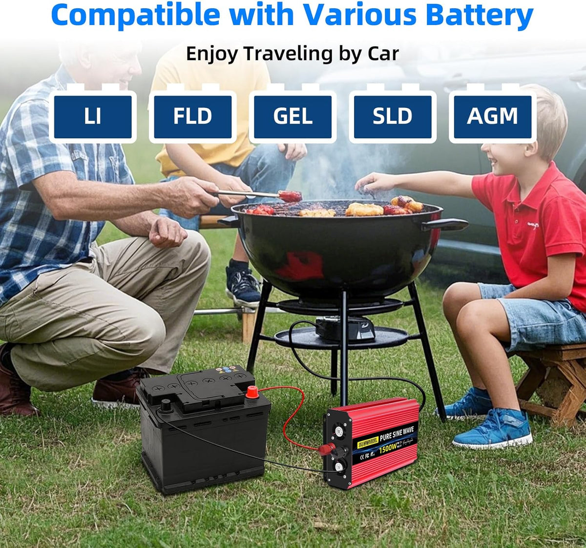 SUNWHEEL 4000W Pure Sine Wave Inverter, 12V DC to 110V/120V AC Power Inverter for RV、Microwave、Off Grid、Truck、Refrigerator、Air Conditioner with 4 AC outlets and LCD Display - PuriLite