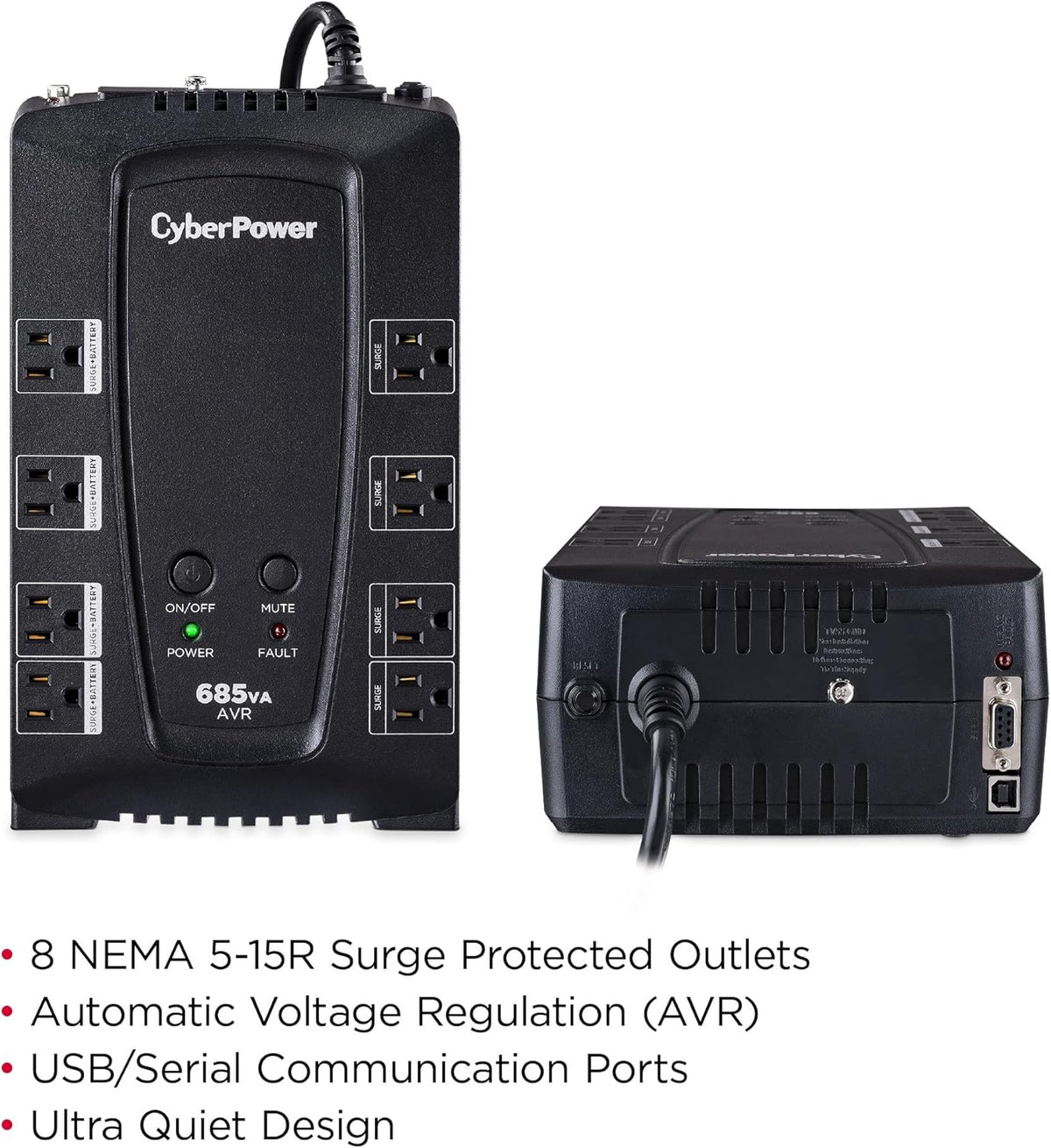 CyberPower CP685AVRG AVR UPS System, 685VA/390W, 8 Outlets, Compact - PuriLite