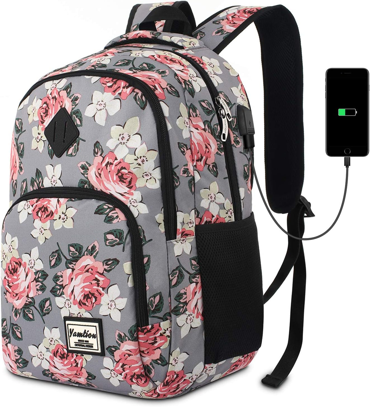 Backpack for Teen Girls,Boys School Backpack for Women with USB,College Backpack,Big Flower - PuriLite