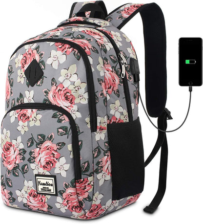 Backpack for Teen Girls,Boys School Backpack for Women with USB,College Backpack,Big Flower - PuriLite