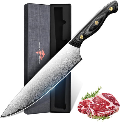 Purple Dragon Damascus Fish Fillet Knife - 7 inch Flexible Boning Knife with VG10 Core, Kitchen Slicing Knife with Full Tang Handle, Birthday Dad Mom Gift - PuriLite