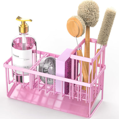 Cisily Kitchen Sink Caddy Organzier with High Brush Holder, Sponge Holder for Sink, 304 Rustproof Stainless, Kitchen Countertop Soap Dispenser Organizer, Kitchen Decor and Accessories (Black) - PuriLite