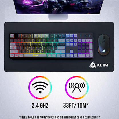 KLIM  Chroma Wireless Gaming Keyboard RGB New - Long-Lasting Rechargeable Battery - Quick and Quiet Typing - Water Resistant Backlit Wireless Keyboard for PC PS5 PS4 Mac - Black - PuriLite