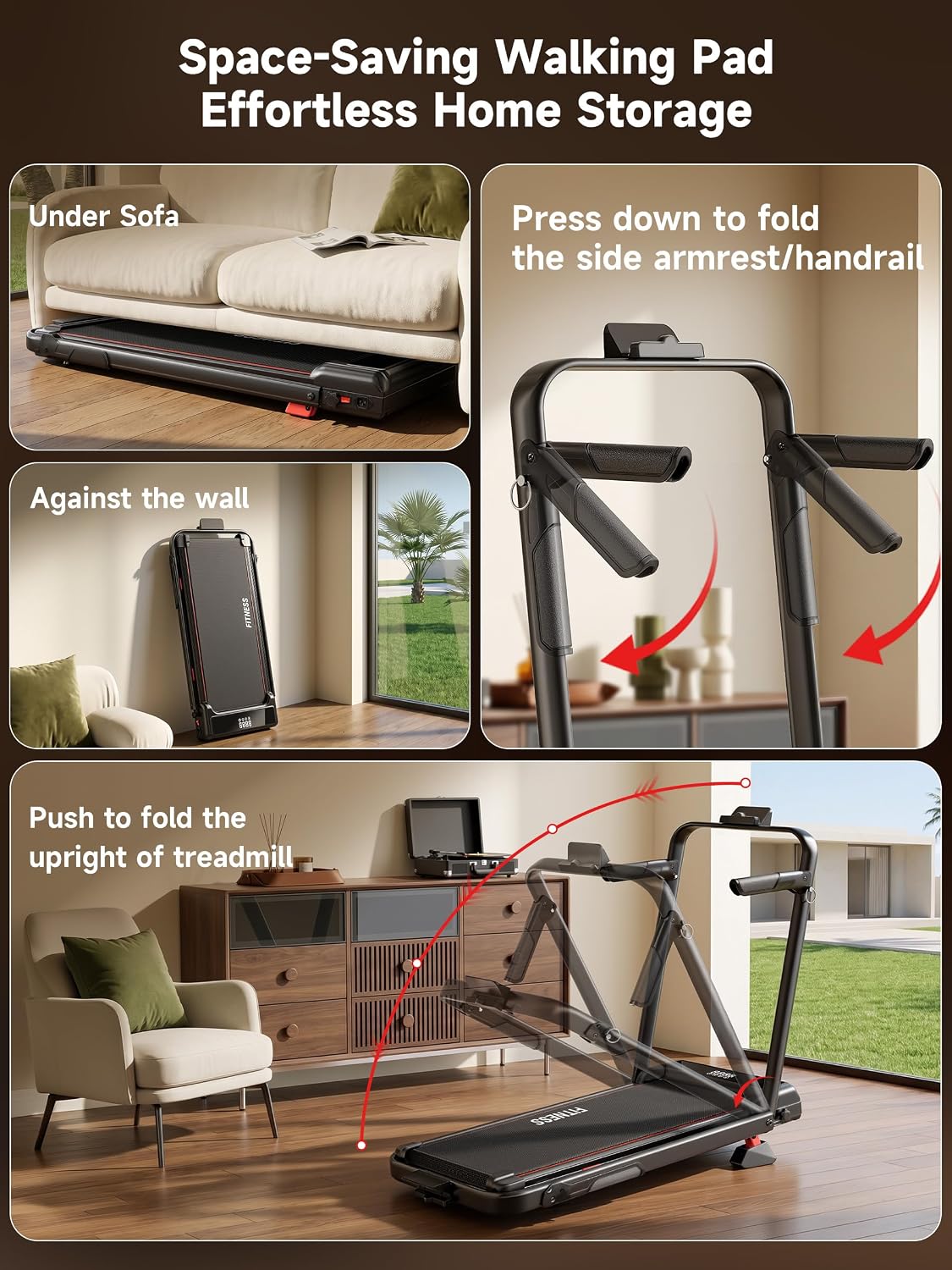 RHYTHM FUN 16% Walking Pad Treadmill with Incline, Foldable Walking Pad with Handle Bar, Compact Walking Treadmill with Low Noise for 300 lbs Weight Capacity Home Office Use
