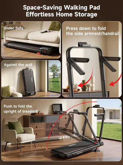 RHYTHM FUN 16% Walking Pad Treadmill with Incline, Foldable Walking Pad with Handle Bar, Compact Walking Treadmill with Low Noise for 300 lbs Weight Capacity Home Office Use