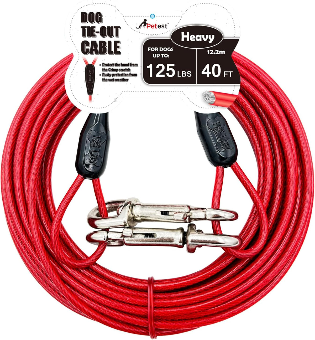 Petest 25ft Reflective Tie-Out Cable for Small Dogs Up to 35 Pounds - PuriLite