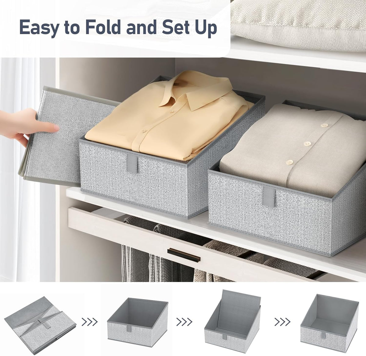 DIMJ Closet Storage Bins - 6 Pack Foldable Storage Baskets Box Fabric Storage Cubes Storage Organization Trapezoid Storage Bin (Arrow Grey) - PuriLite