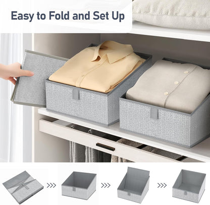 DIMJ Closet Storage Bins - 6 Pack Foldable Storage Baskets Box Fabric Storage Cubes Storage Organization Trapezoid Storage Bin (Arrow Grey) - PuriLite
