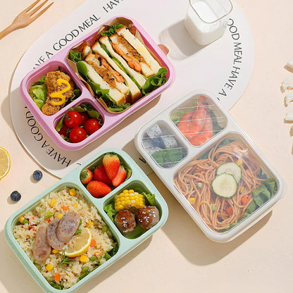 4 Pack Bento Box Lunch Boxes, BPA-Free Reusable Snack Box Containers for Kids Adults, 3 Compartment Meal Prep Containers with Lids, Stackable for School, Work, and Travel (Multicolor-3Compartments) - PuriLite