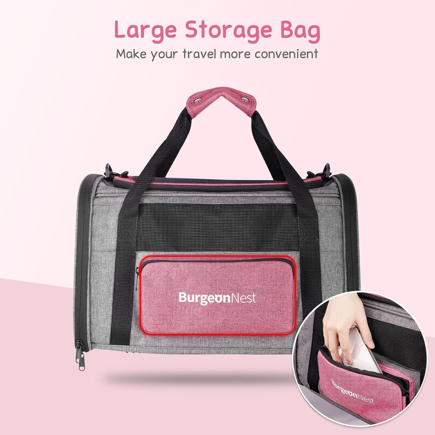 BurgeonNest Cat Carriers for Medium Cats Under 25 lbs, Pet Carrier for Cats with Unique Side Bag,Top Load Small Pet Carrier Soft-Sided Escape Proof with 4 Ventilated Windows - PuriLite