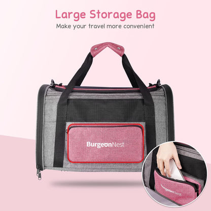 BurgeonNest Cat Carriers for Medium Cats Under 25 lbs, Pet Carrier for Cats with Unique Side Bag,Top Load Small Pet Carrier Soft-Sided Escape Proof with 4 Ventilated Windows - PuriLite