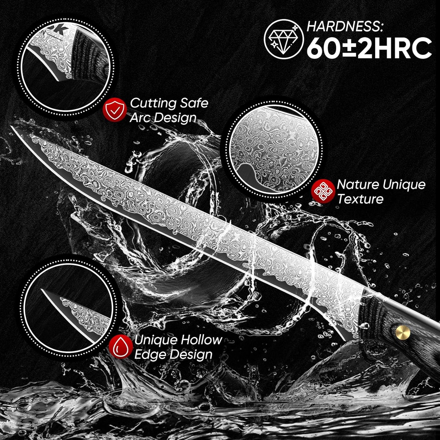 Purple Dragon Damascus Fish Fillet Knife - 7 inch Flexible Boning Knife with VG10 Core, Kitchen Slicing Knife with Full Tang Handle, Birthday Dad Mom Gift - PuriLite