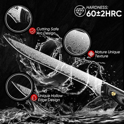Purple Dragon Damascus Fish Fillet Knife - 7 inch Flexible Boning Knife with VG10 Core, Kitchen Slicing Knife with Full Tang Handle, Birthday Dad Mom Gift - PuriLite
